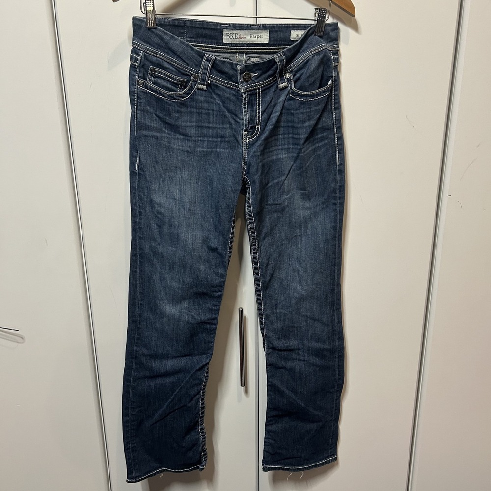 BKE Harper Straight Leg Jeans Womens 30R Medium Wash Contrast Stitch Denim